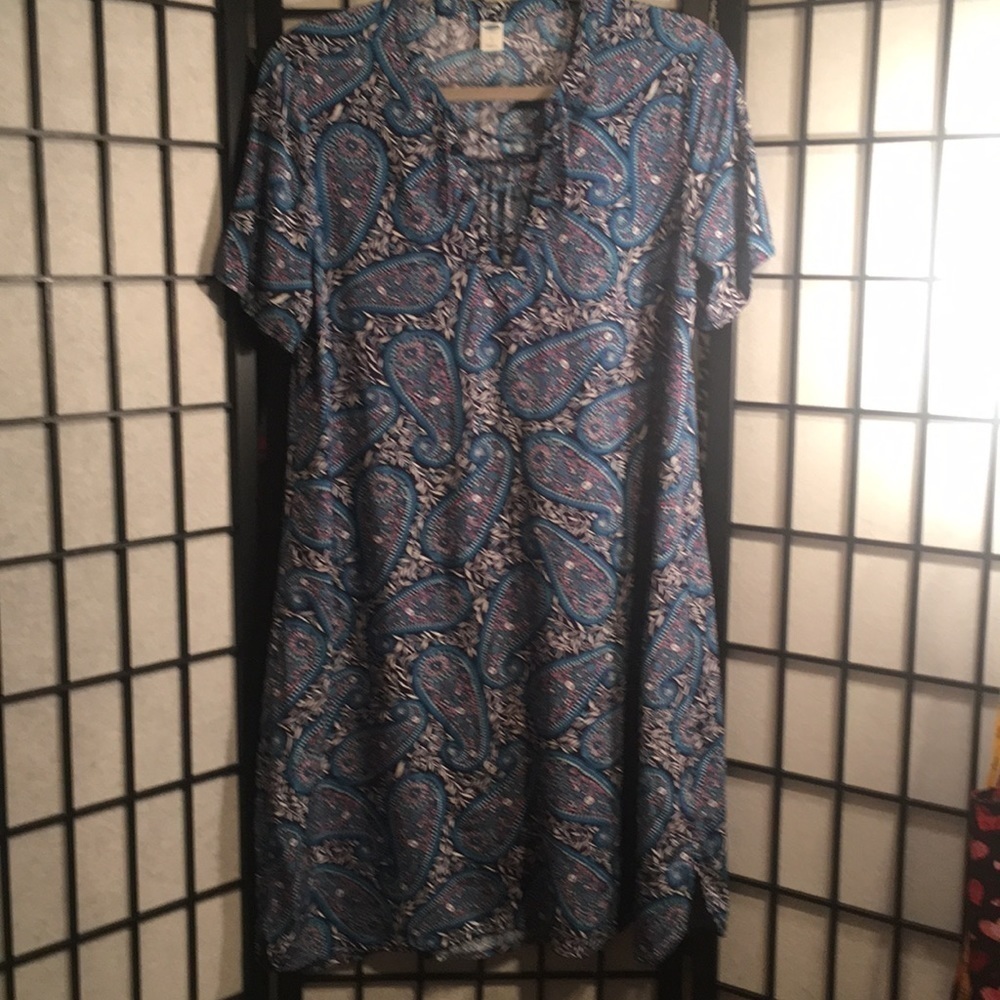Old Navy Blue Paisley Lace Up Neck Shift Dress Small
